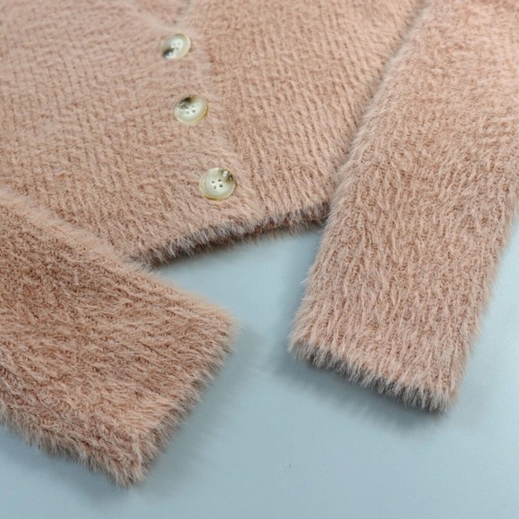 ASTR The Label Lorain Cardigan Womens Medium Pink Clay Fuzzy Cropped Timeless - Picture 13 of 13